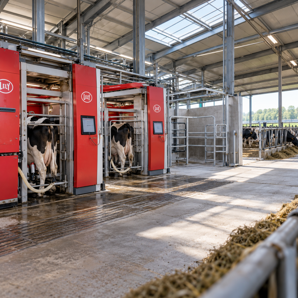 Moderne melkrobotstal met koeien