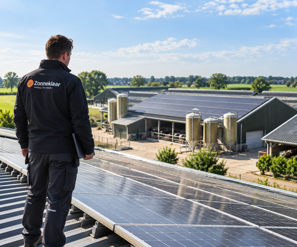 Zonnepanelen boven de boerderij